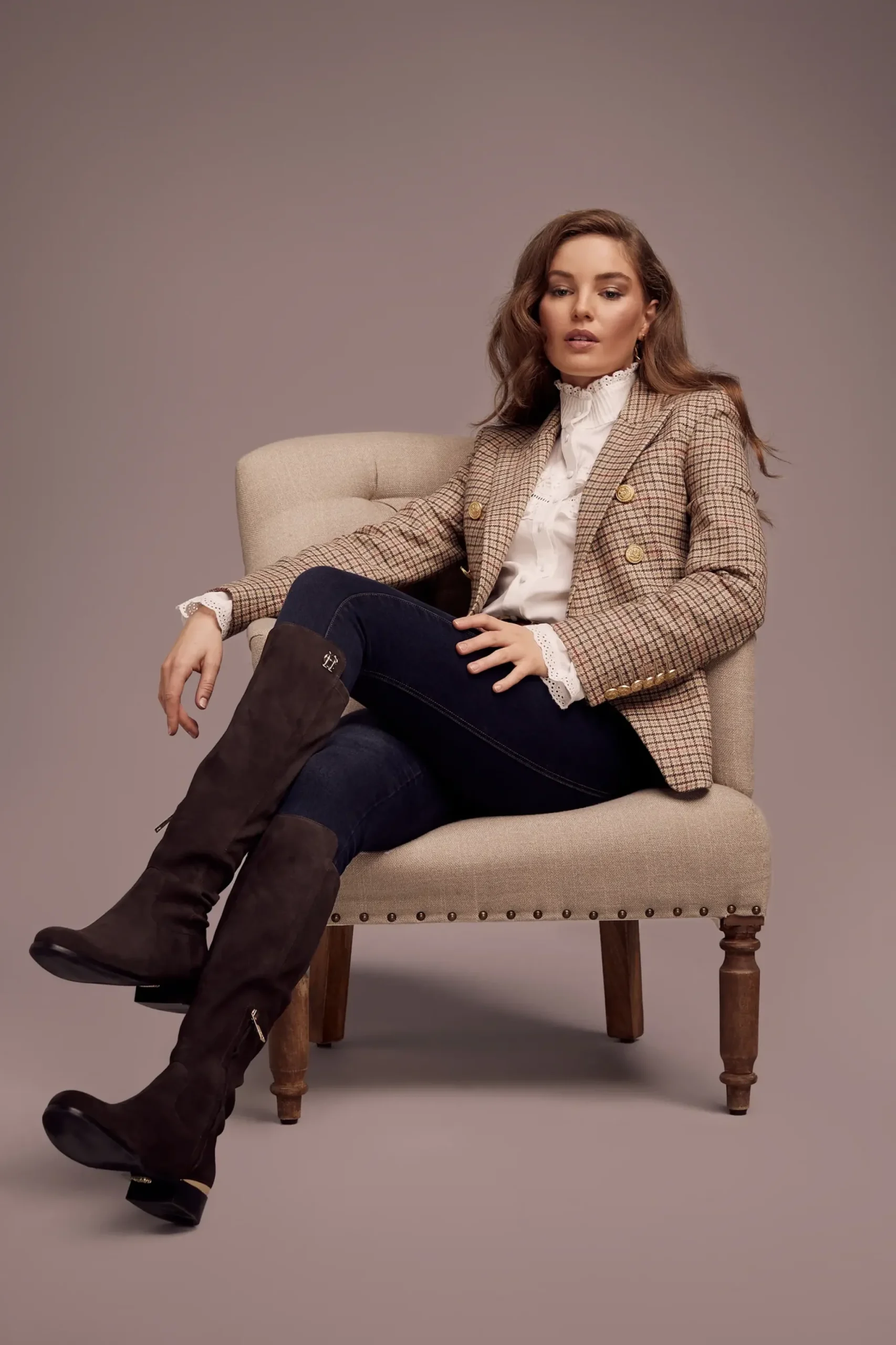 Holland Cooper Albany Knee Boot Chocolate Suede Best