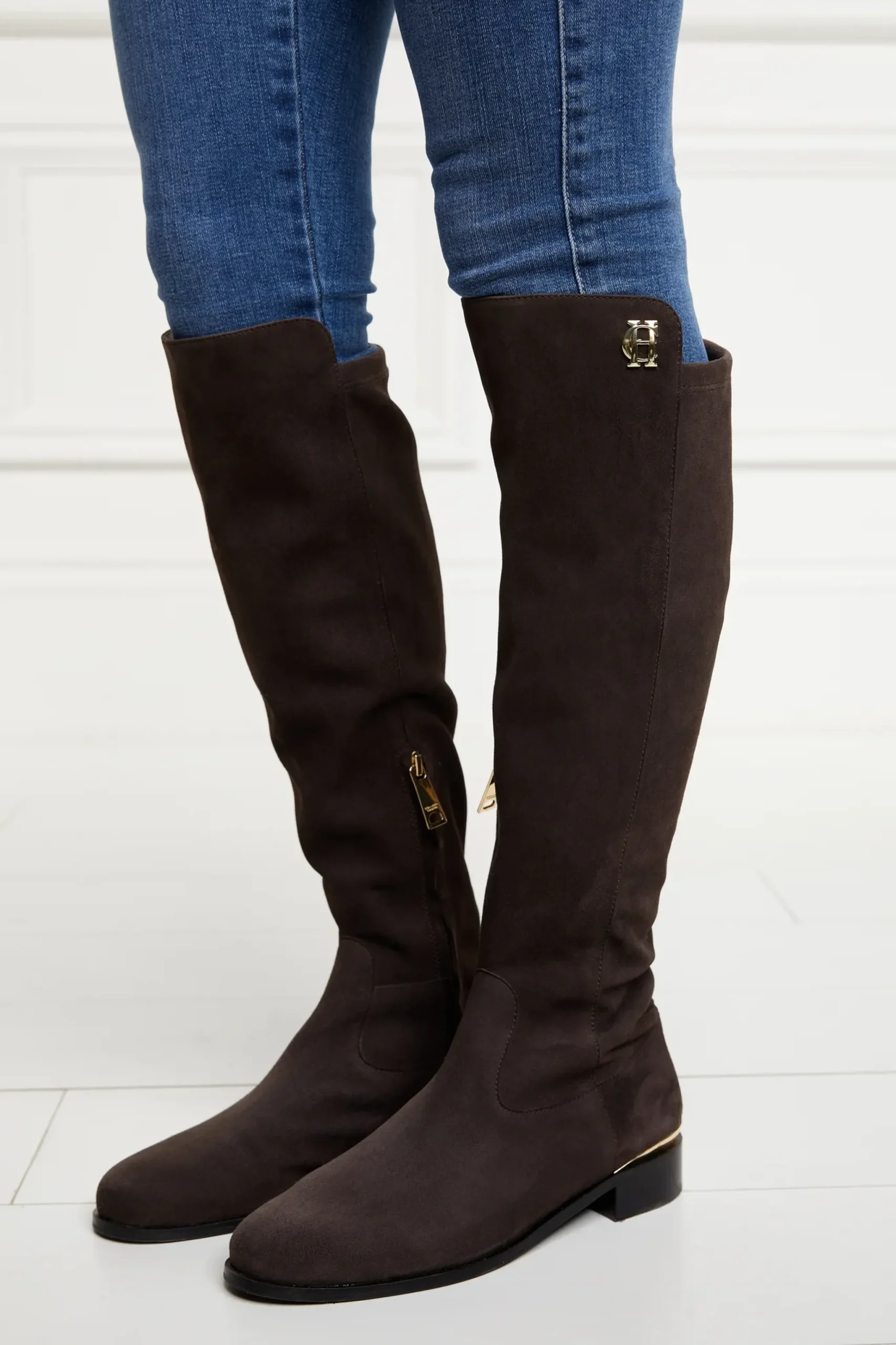 Holland Cooper Albany Knee Boot Chocolate Suede Best