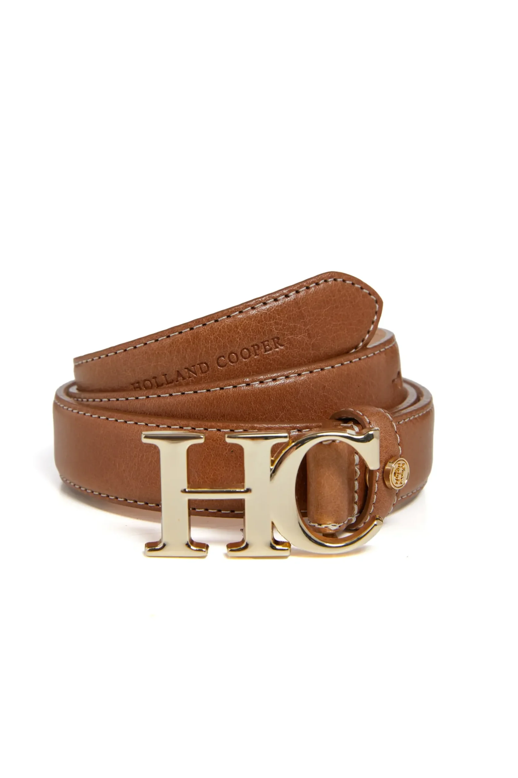 Holland Cooper Atelier Slim Logo Belt Tan Contrast Outlet