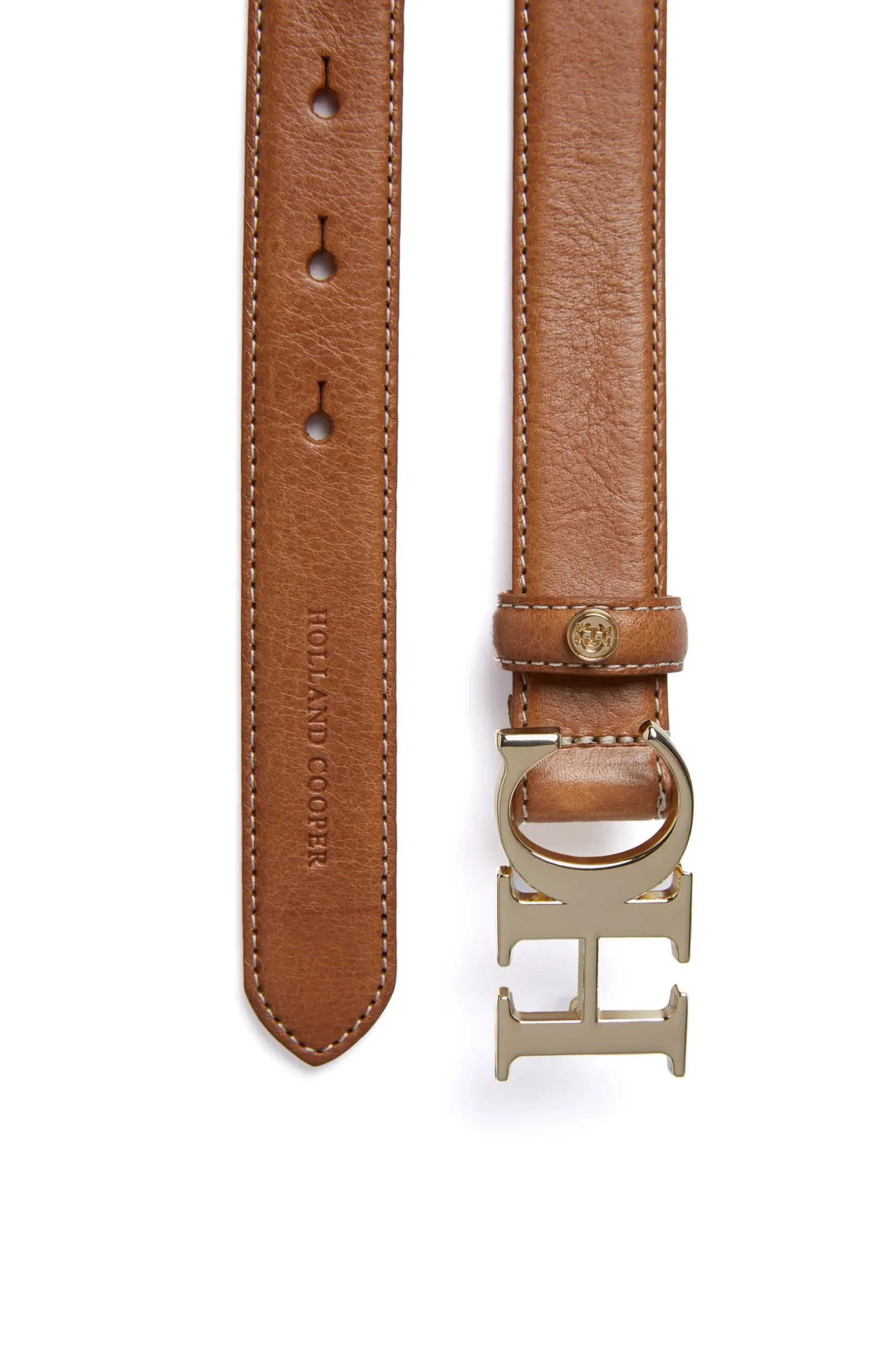 Holland Cooper Atelier Slim Logo Belt Tan Contrast Outlet