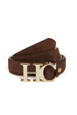 Holland Cooper Atelier Slim Logo Belt Chocolate Suede