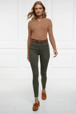 Holland Cooper Ava Half Zip Knit Dark Camel Marl Outlet