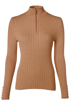Holland Cooper Ava Half Zip Knit Dark Camel Marl Outlet