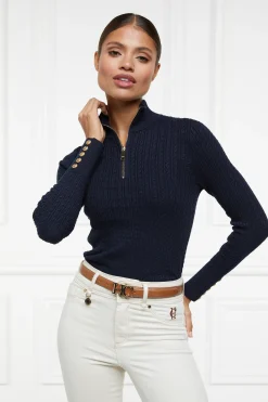 Holland Cooper Ava Half Zip Knit Ink Navy New