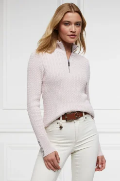 Holland Cooper Ava Half Zip Knit Soft Pink Outlet