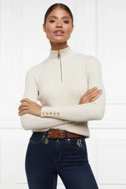 Holland Cooper Ava Half Zip Knit Almond New