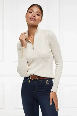 Holland Cooper Ava Half Zip Knit Almond New