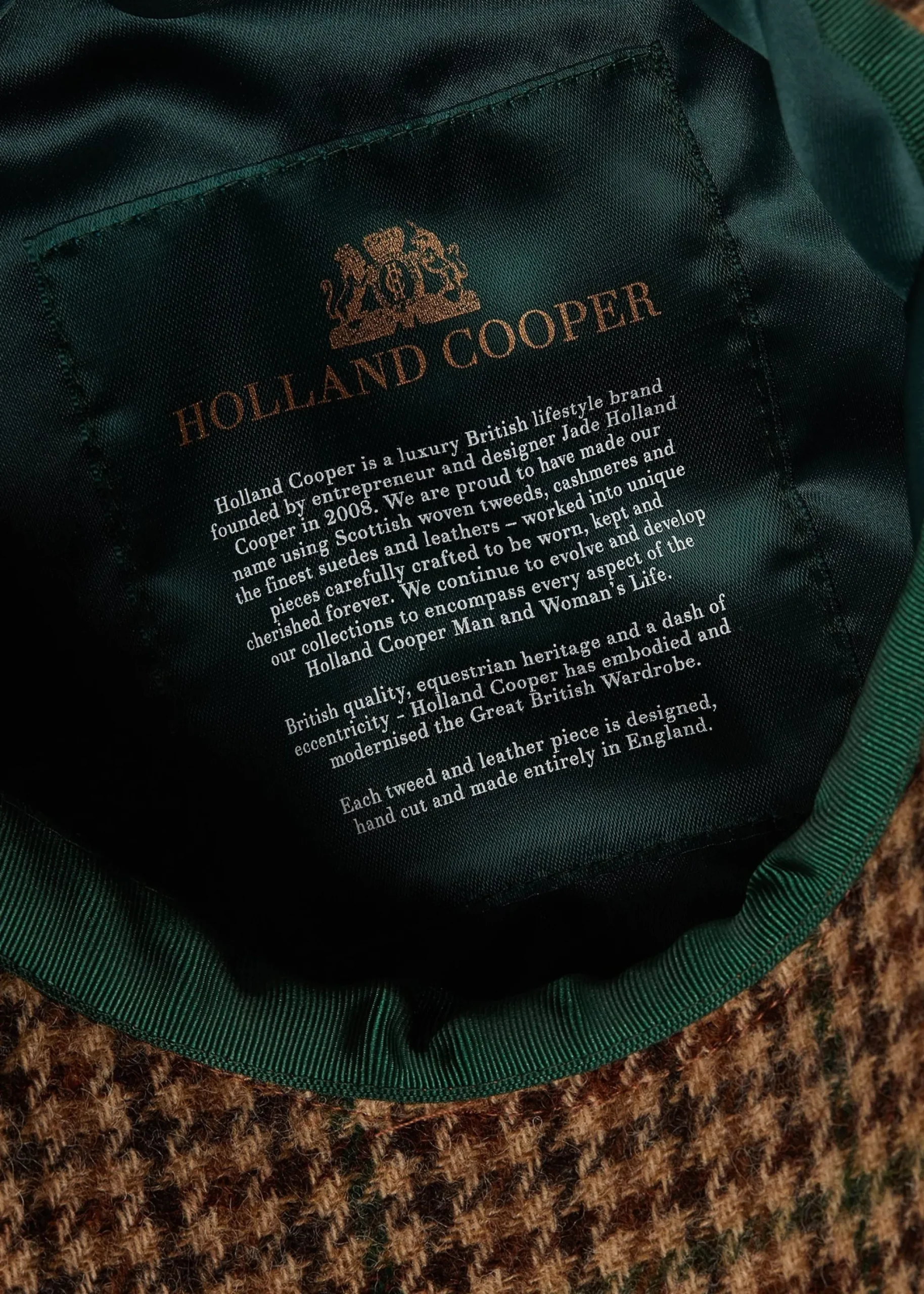Holland Cooper Baker Boy Cap Hailes Green Tweed Discount