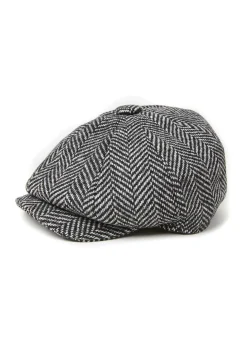Holland Cooper Baker Boy Cap Wide Tooth Black Herringbone New