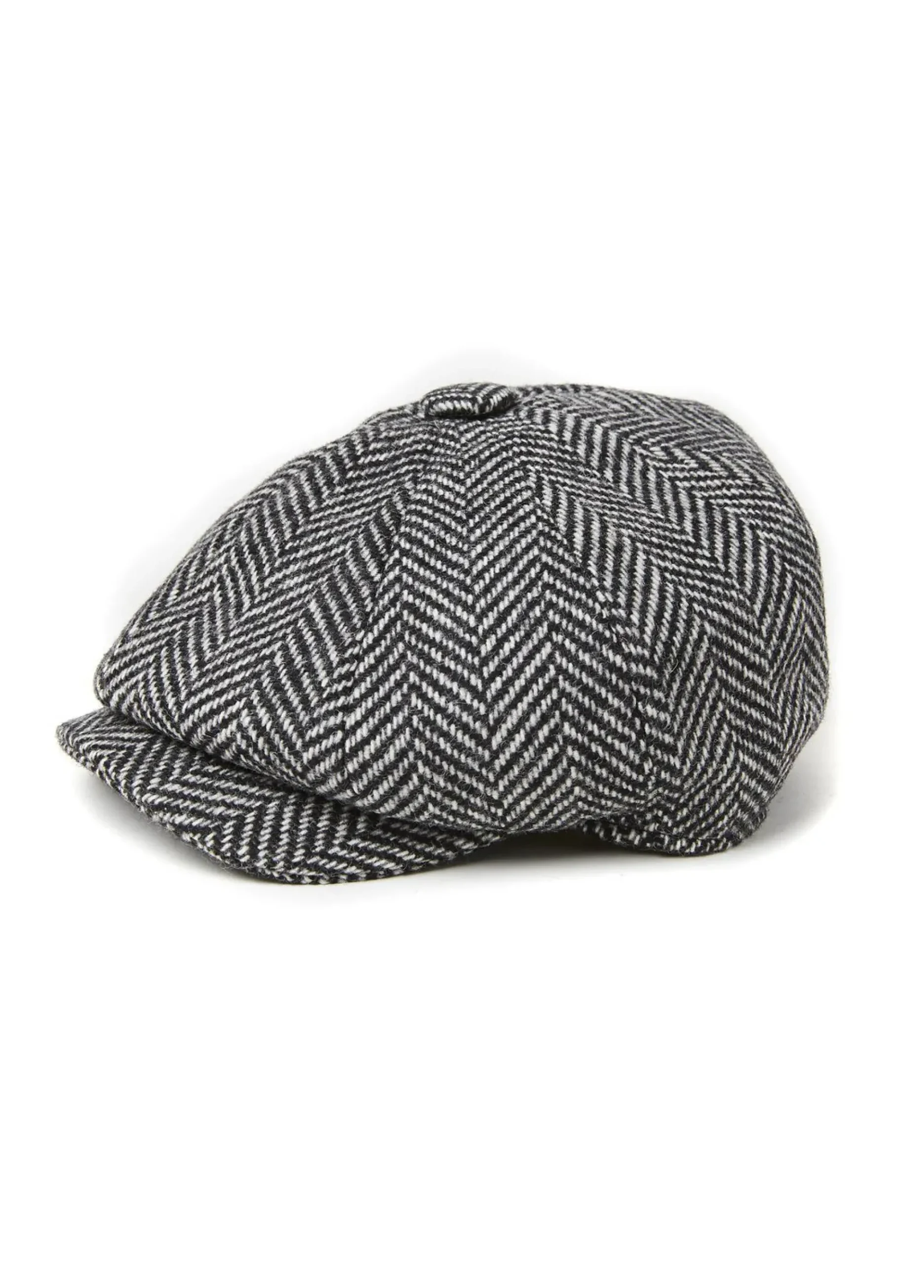 Holland Cooper Baker Boy Cap Wide Tooth Black Herringbone New