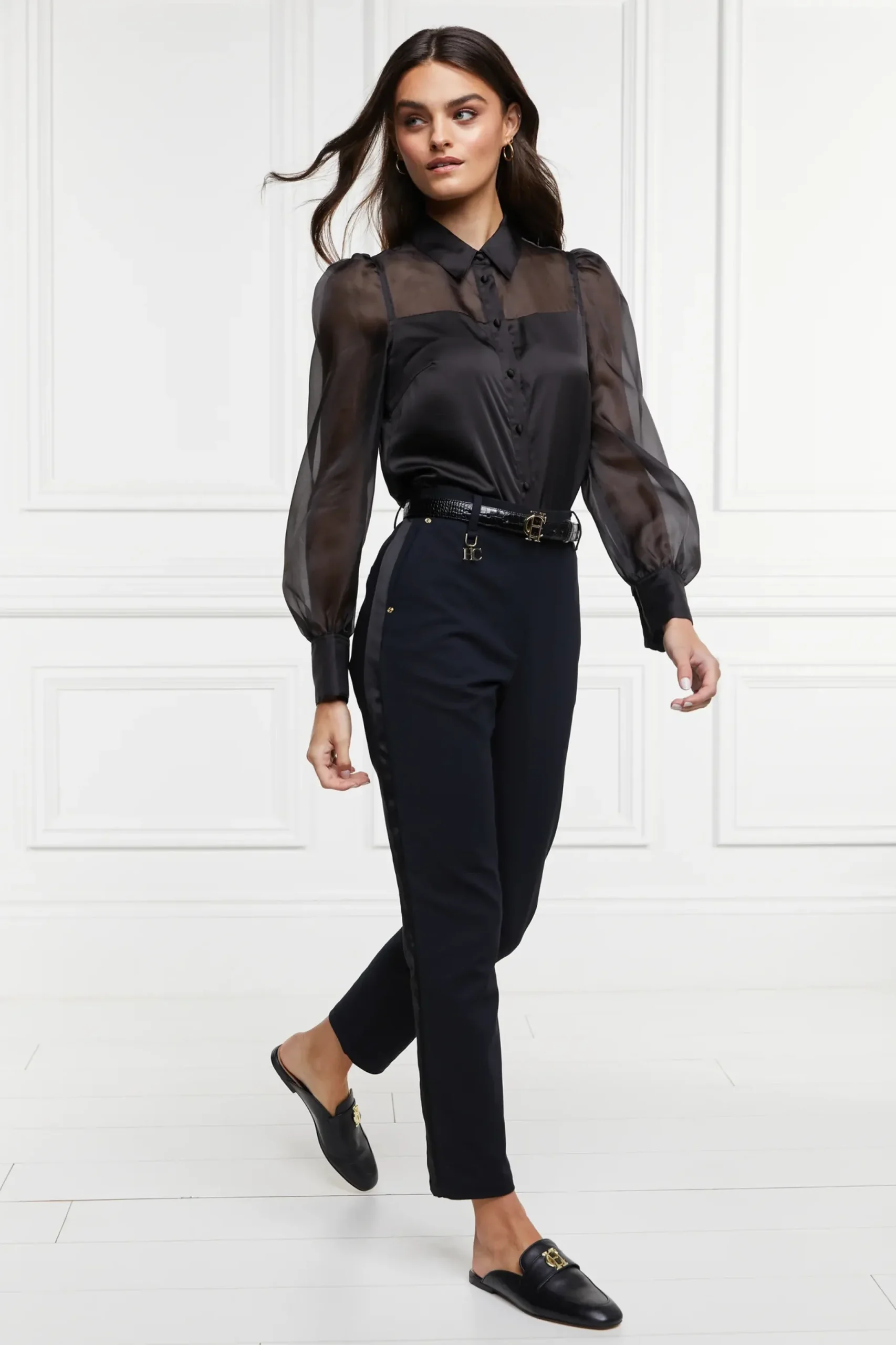 Holland Cooper Bexley Tailored Trouser Black Satin Stripe Sale