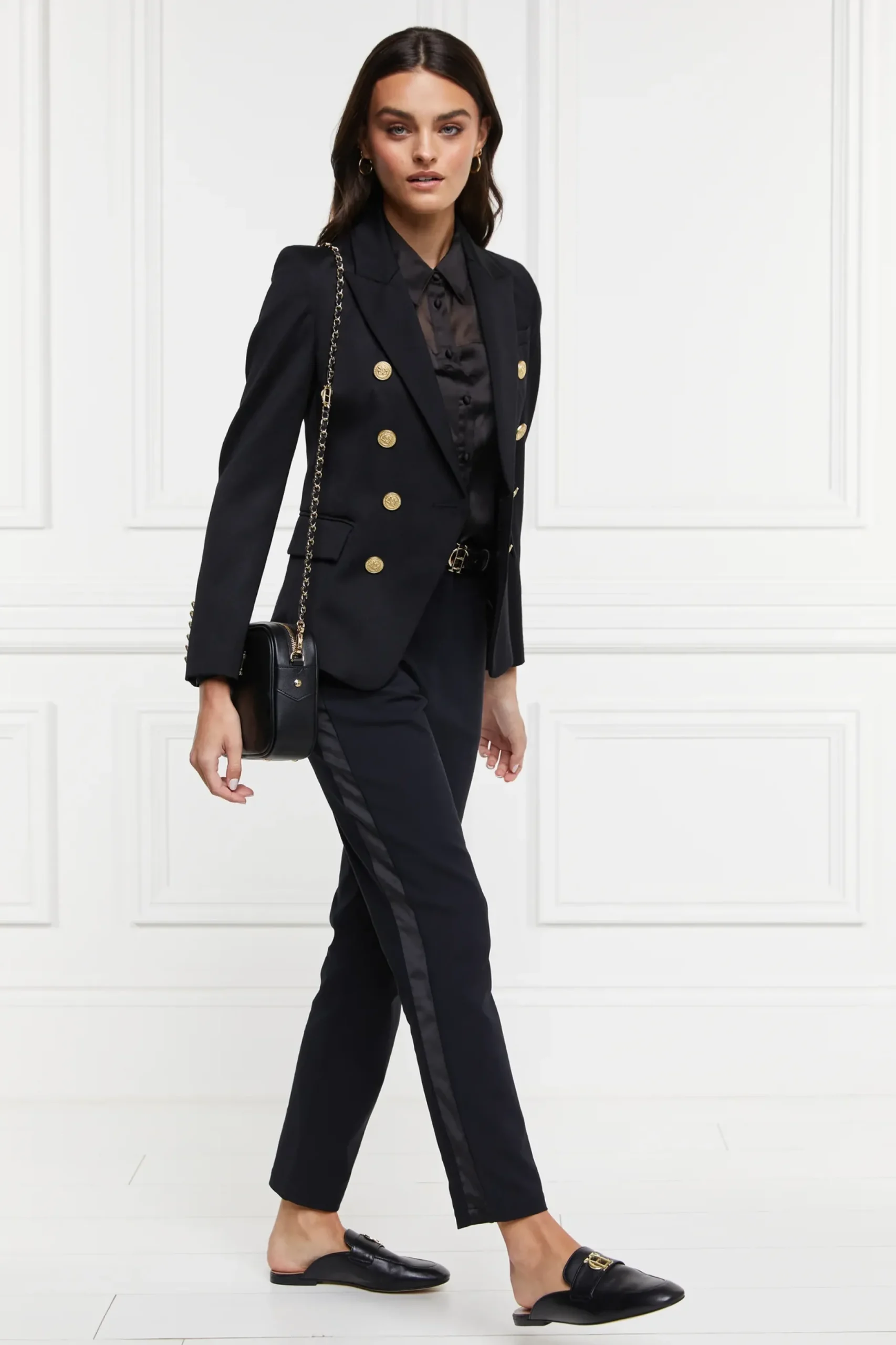 Holland Cooper Bexley Tailored Trouser Black Satin Stripe Sale