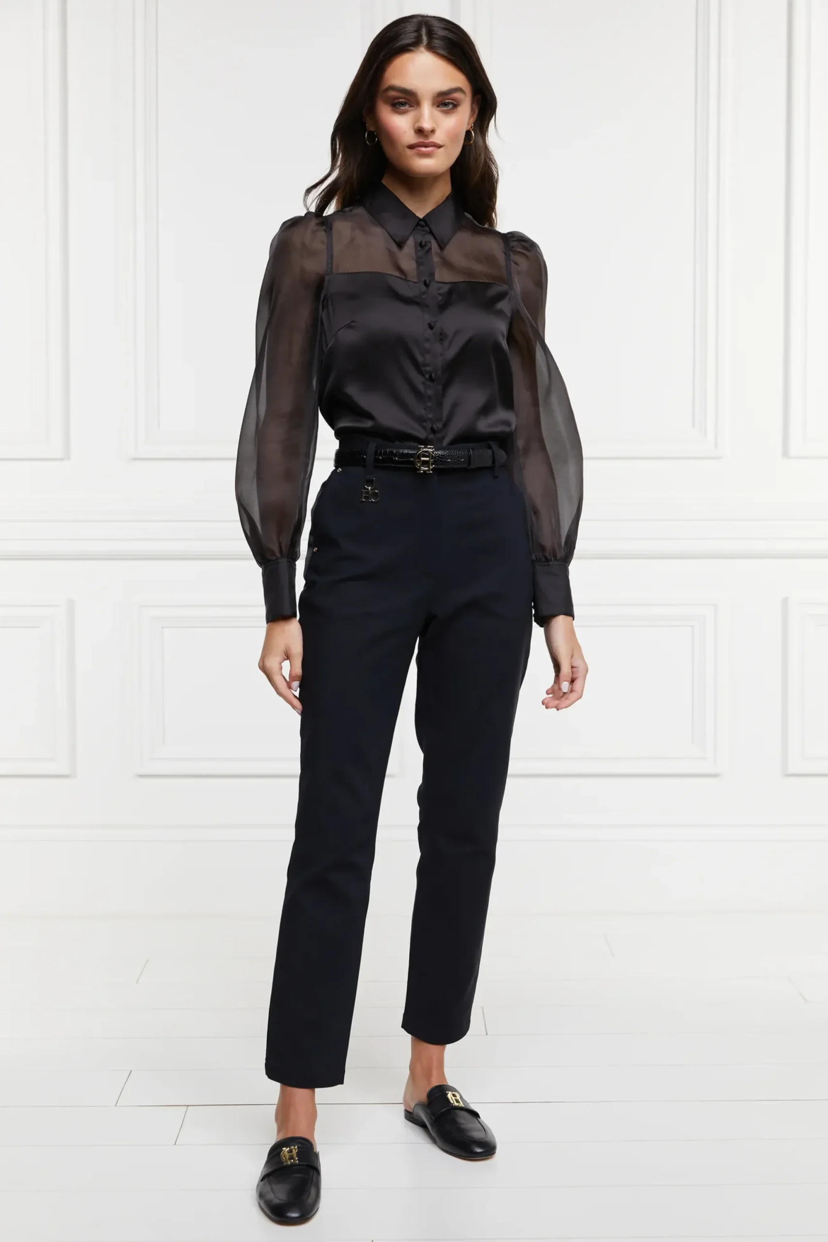 Holland Cooper Bexley Tailored Trouser Black Satin Stripe Sale
