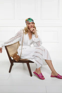 Holland Cooper Broderie Lace V-Neck Midi Dress Clearance