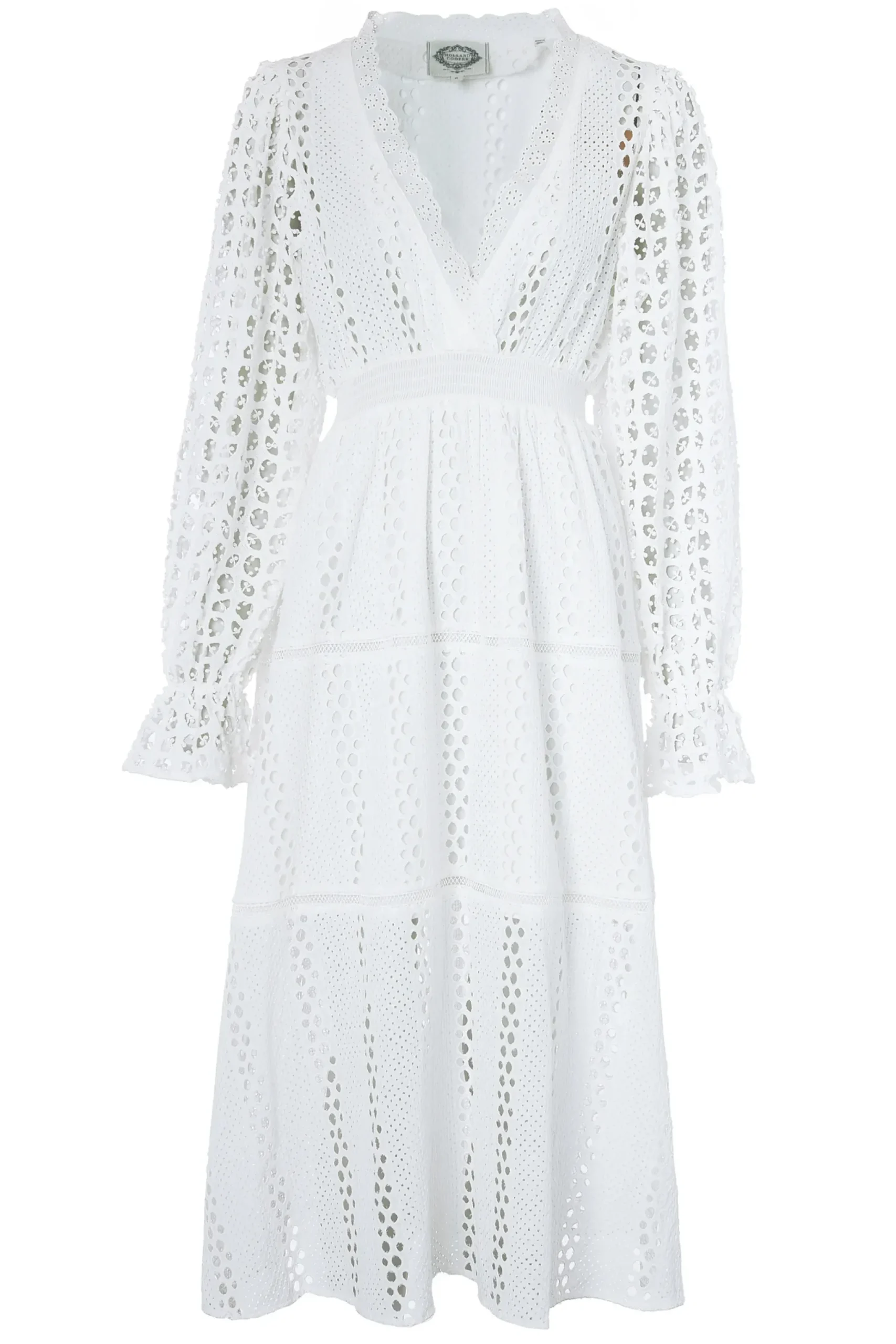 Holland Cooper Broderie Lace V-Neck Midi Dress Clearance
