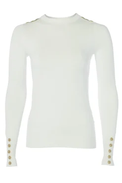Holland Cooper Buttoned Knit Crew Neck Cream Sale