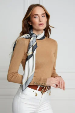 Holland Cooper Buttoned Knit Crew Neck Dark Camel Hot