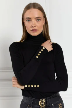 Holland Cooper Buttoned Knit Roll Neck Black Hot