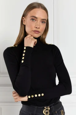 Holland Cooper Buttoned Knit Roll Neck Black Hot