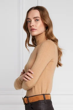 Holland Cooper Buttoned Knit Roll Neck Dark Camel Hot