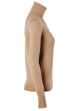 Holland Cooper Buttoned Knit Roll Neck Dark Camel Hot