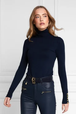 Holland Cooper Buttoned Knit Roll Neck Ink Navy Discount