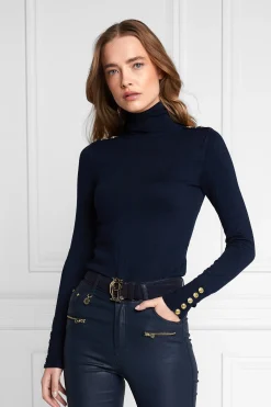 Holland Cooper Buttoned Knit Roll Neck Ink Navy Discount