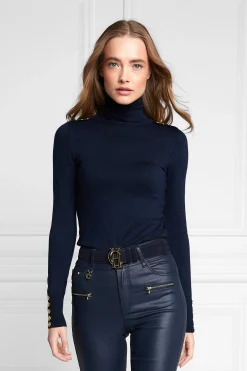 Holland Cooper Buttoned Knit Roll Neck Ink Navy Discount