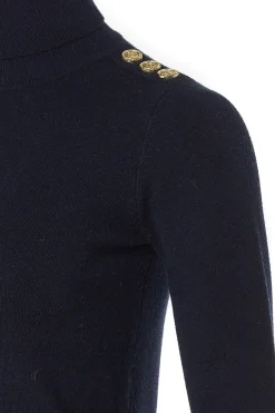 Holland Cooper Buttoned Knit Roll Neck Ink Navy Discount