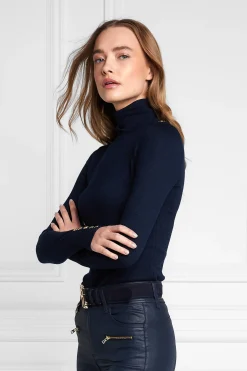 Holland Cooper Buttoned Knit Roll Neck Ink Navy Discount