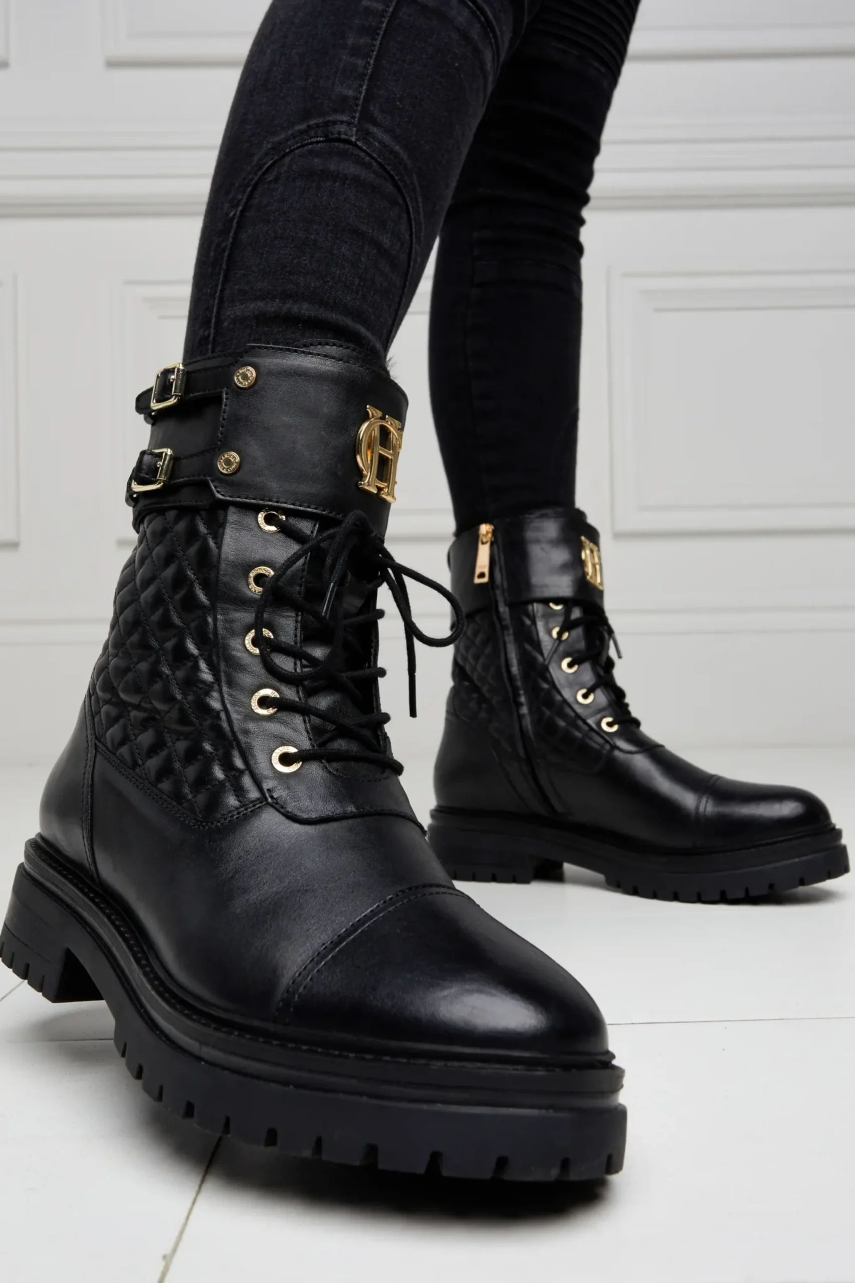 Holland Cooper Camden Biker Boot Black Clearance