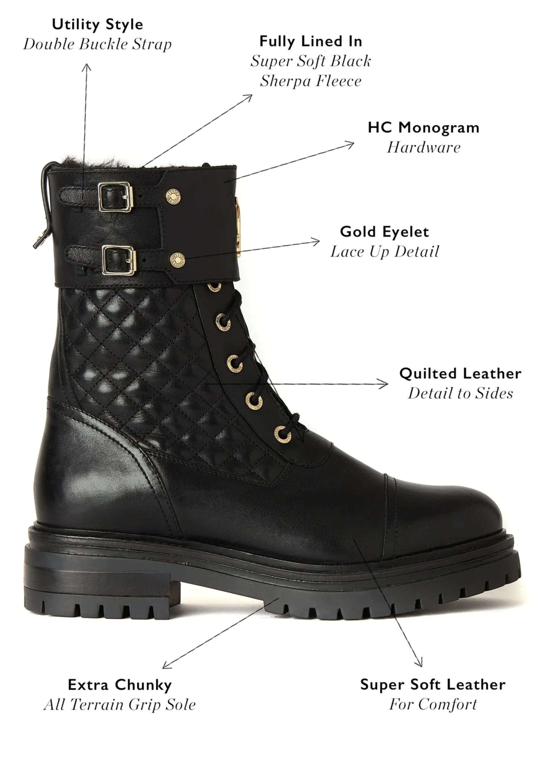 Holland Cooper Camden Biker Boot Black Clearance