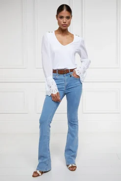 Holland Cooper Camilla V-Neck Blouse White Outlet