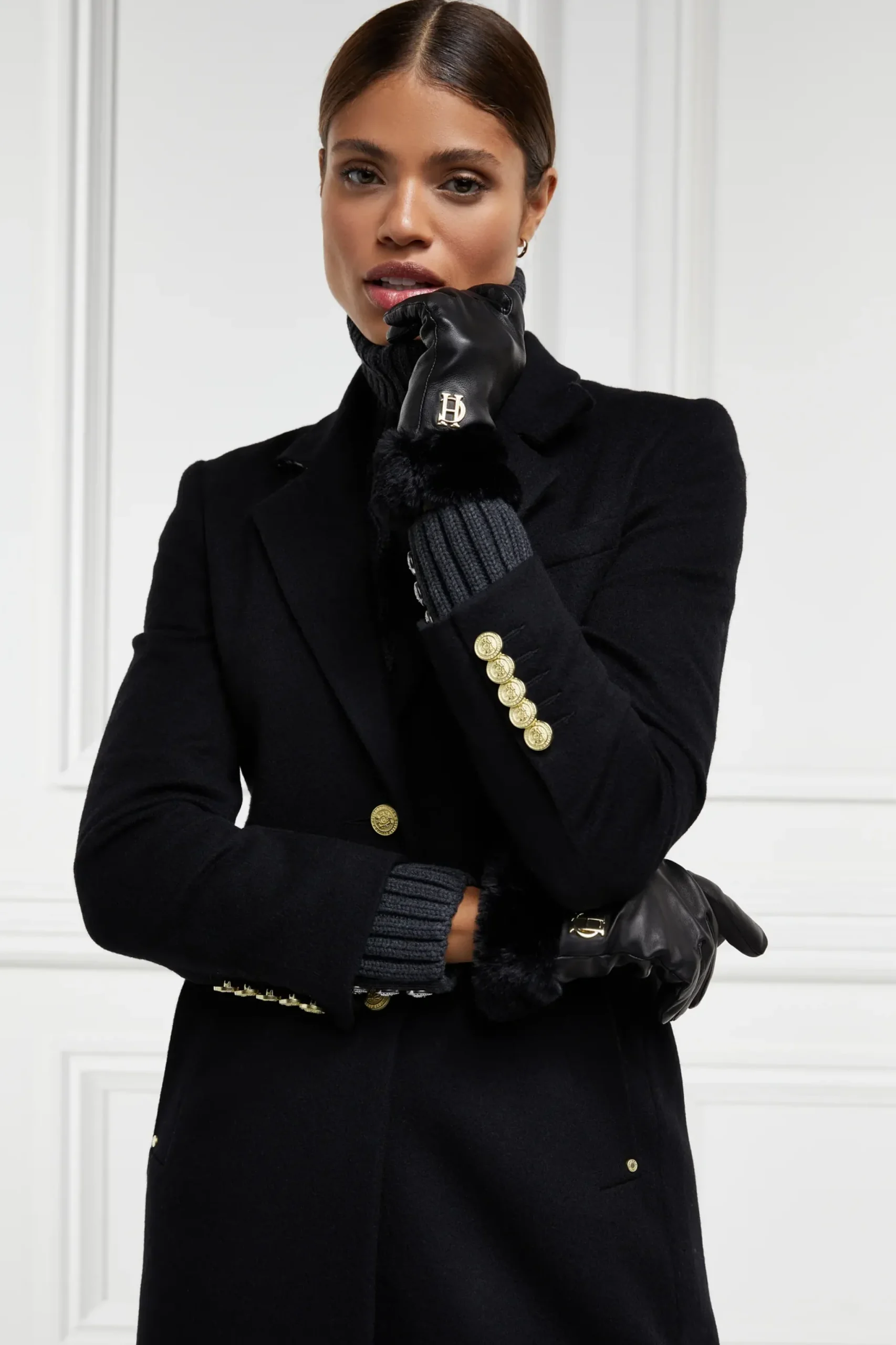 Holland Cooper Cashmere Lined Faux Trim Leather Gloves Clearance