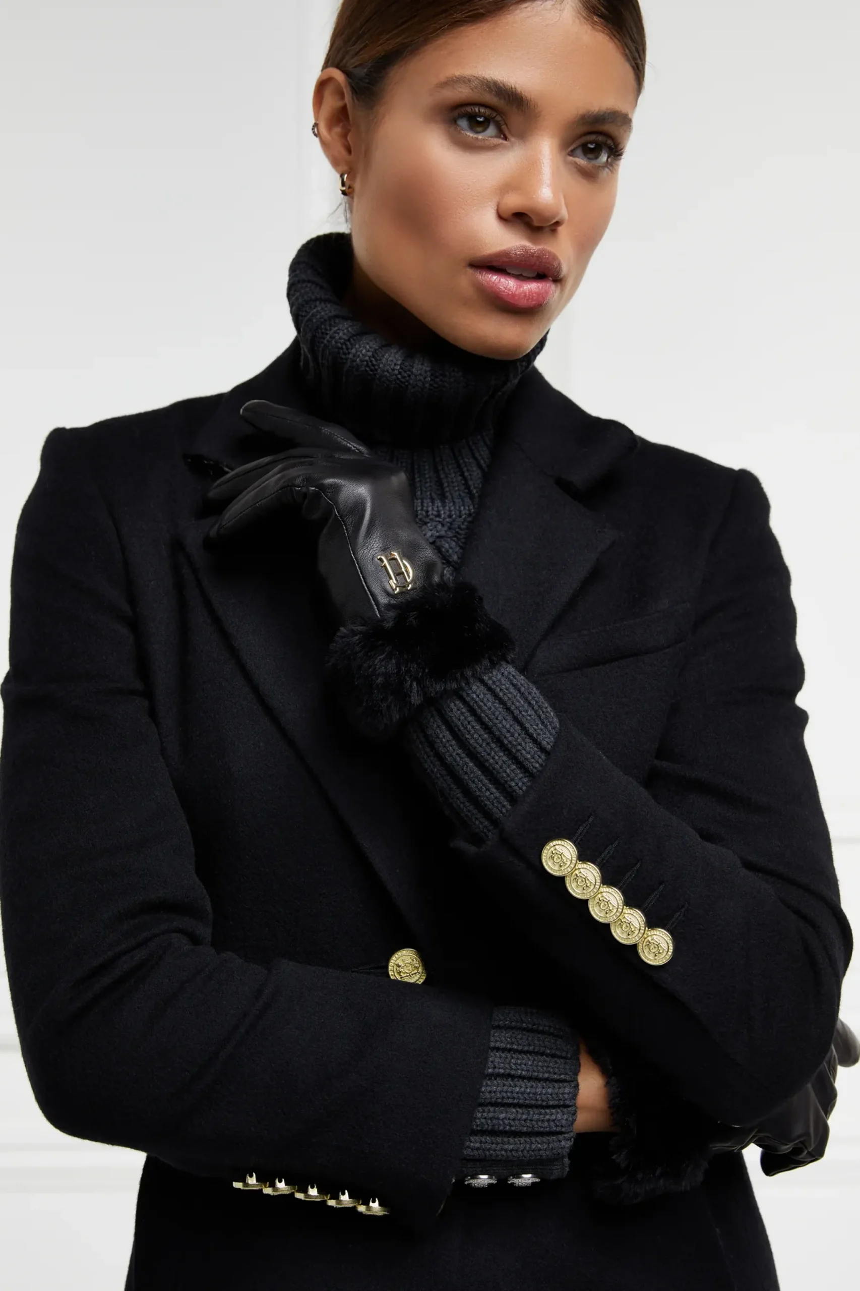 Holland Cooper Cashmere Lined Faux Trim Leather Gloves Clearance