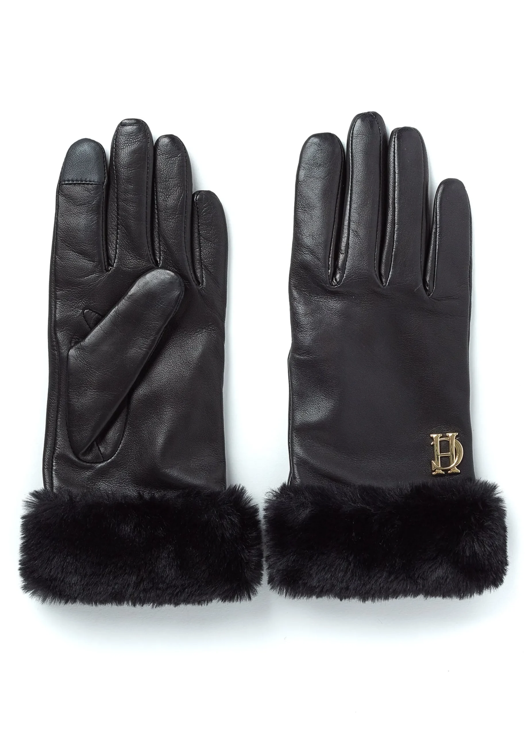 Holland Cooper Cashmere Lined Faux Trim Leather Gloves Clearance