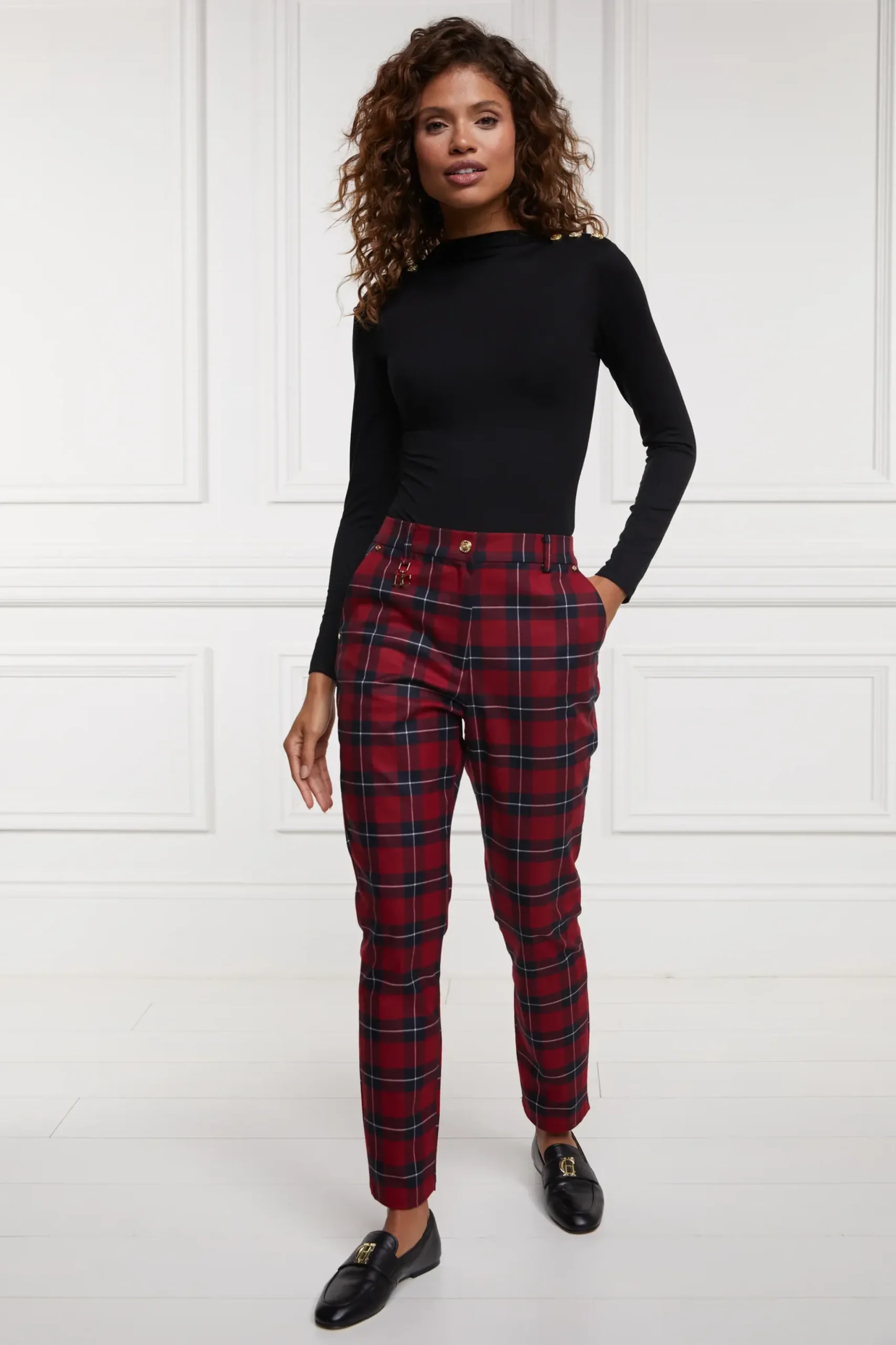 Holland Cooper Charlton Trousers Red Tartan Sale