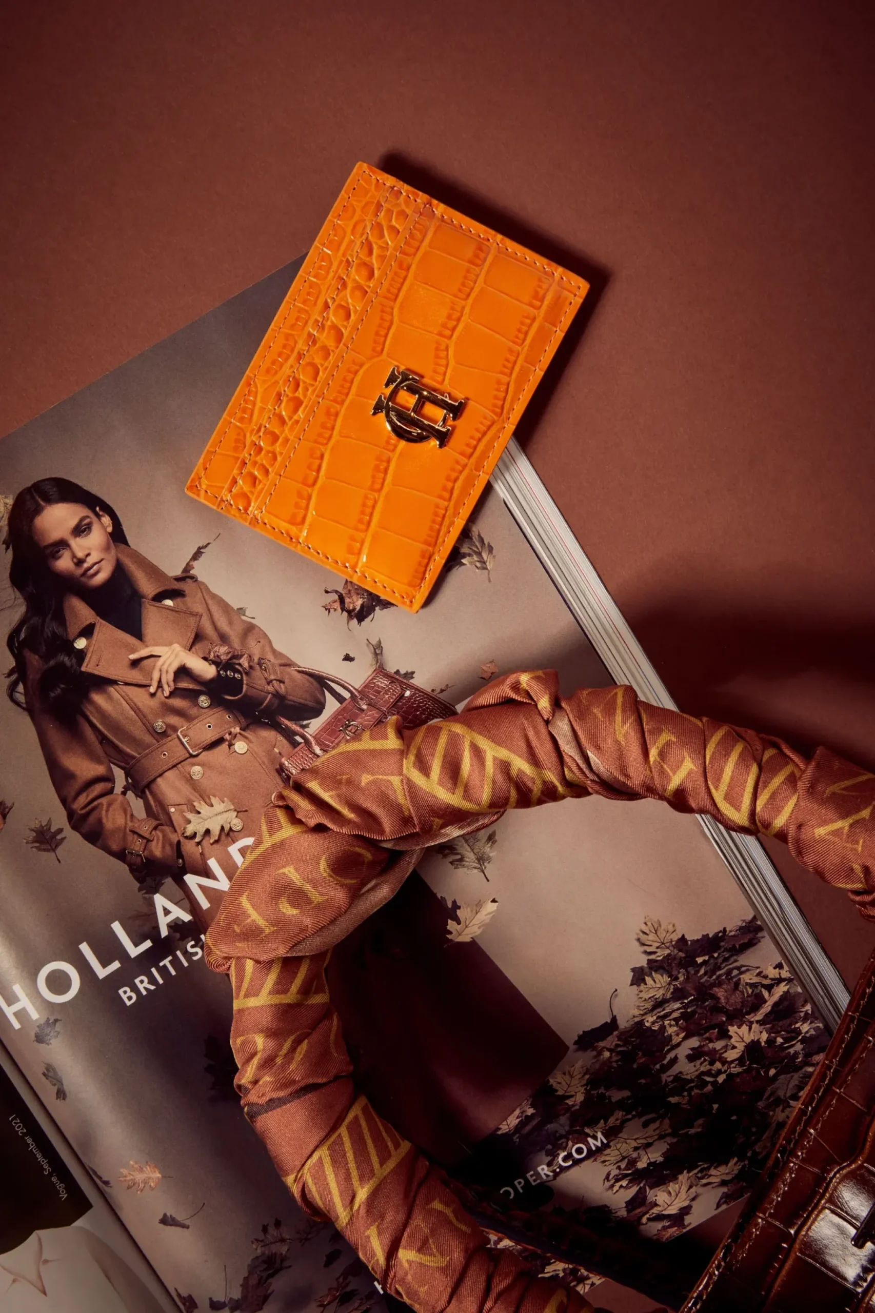 Holland Cooper Chelsea Card Holder Orange Croc Discount