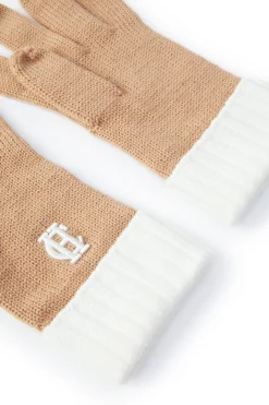 Holland Cooper Chelsea Logo Knitted Gloves Camel Cream Online