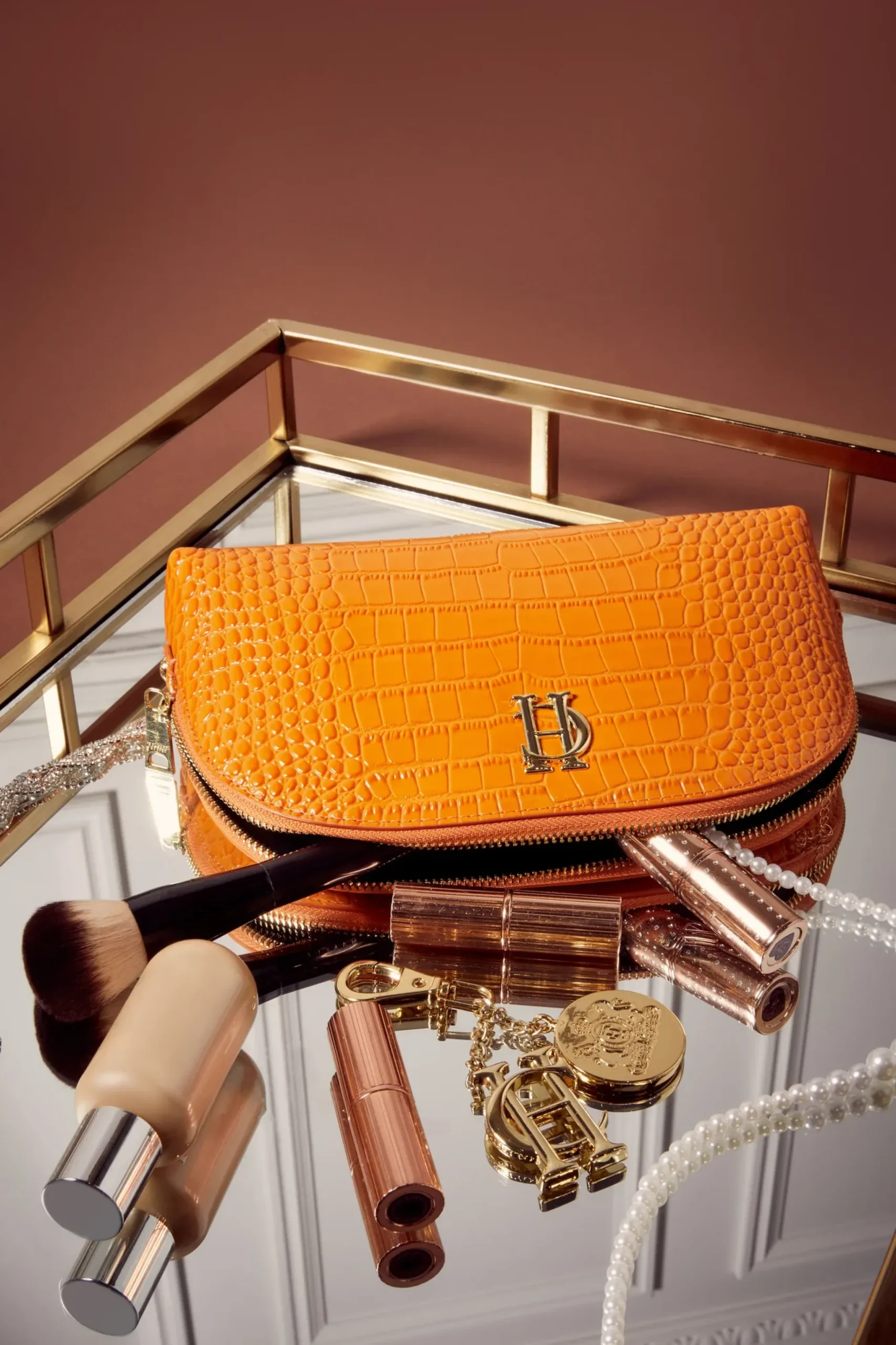Holland Cooper Chelsea Makeup Bag Orange Croc Sale