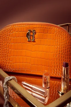 Holland Cooper Chelsea Makeup Bag Orange Croc Sale