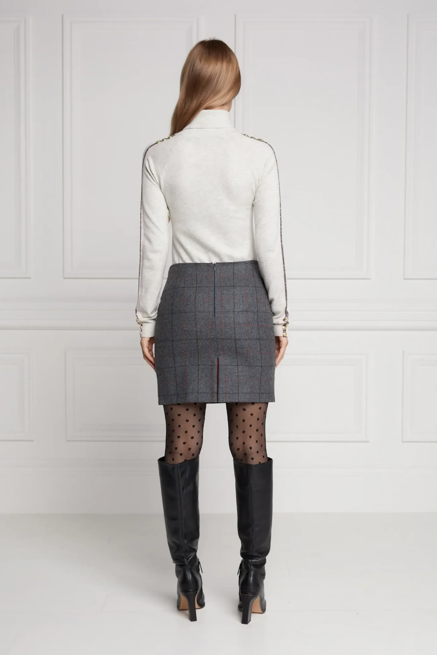 Holland Cooper Chelsea Skirt Mid Blue Check Hot