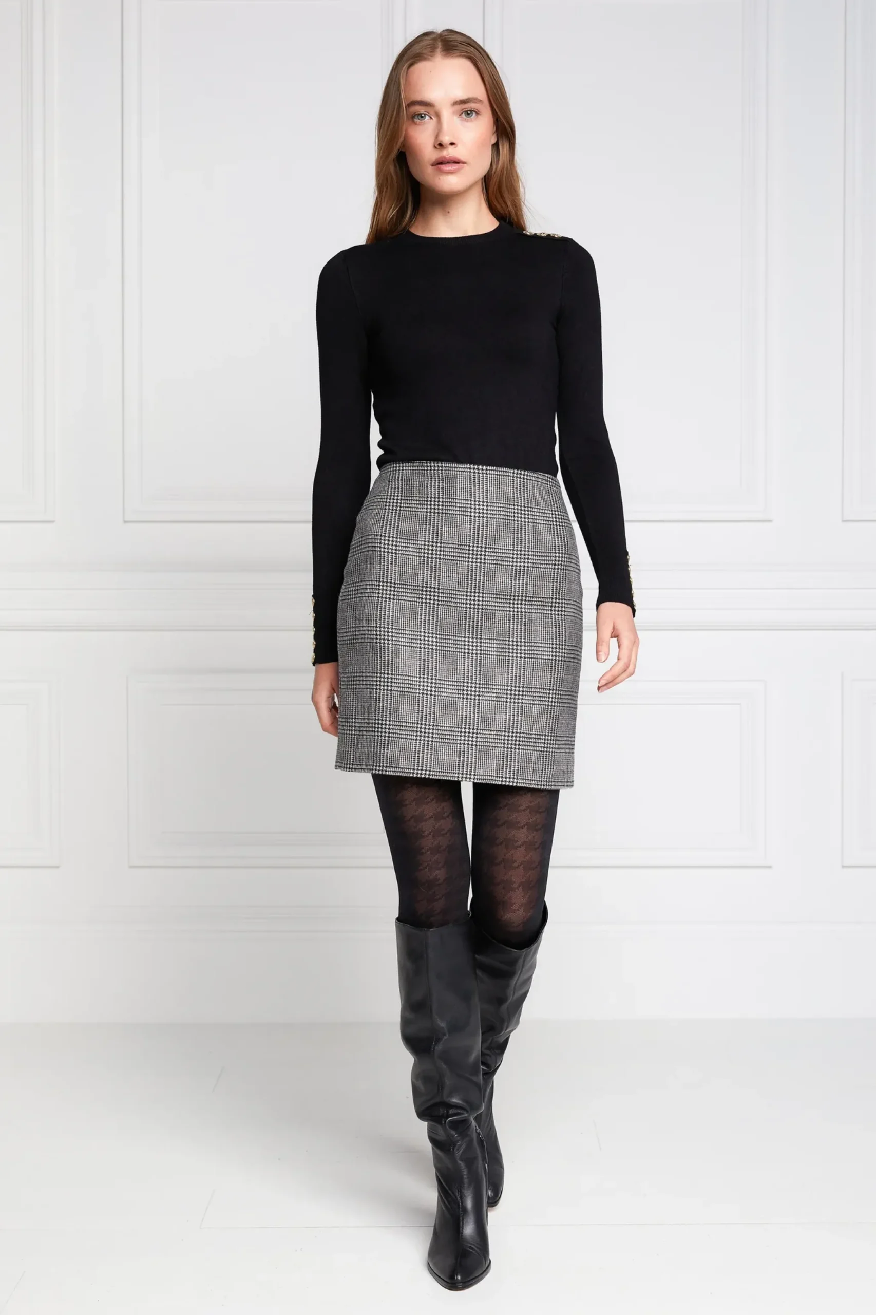 Holland Cooper Chelsea Skirt Prince of Wales Black