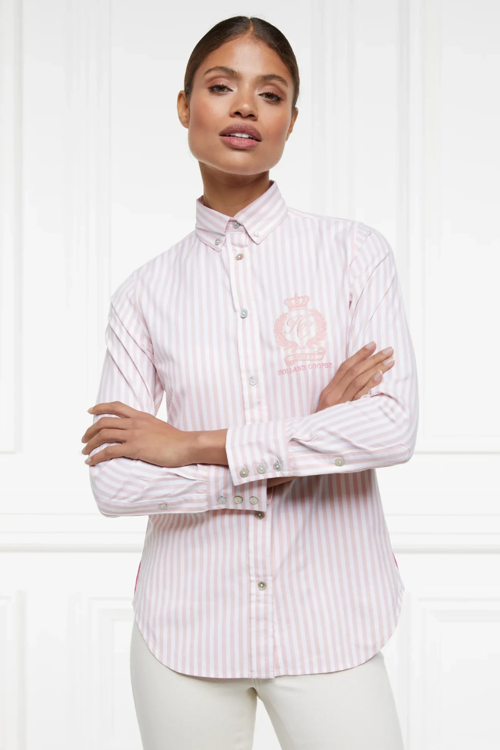 Holland Cooper Classic Button Down Shirt Pink Stripe Sale