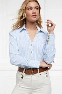 Holland Cooper Classic V-Neck Blouse Azure Stripe Clearance