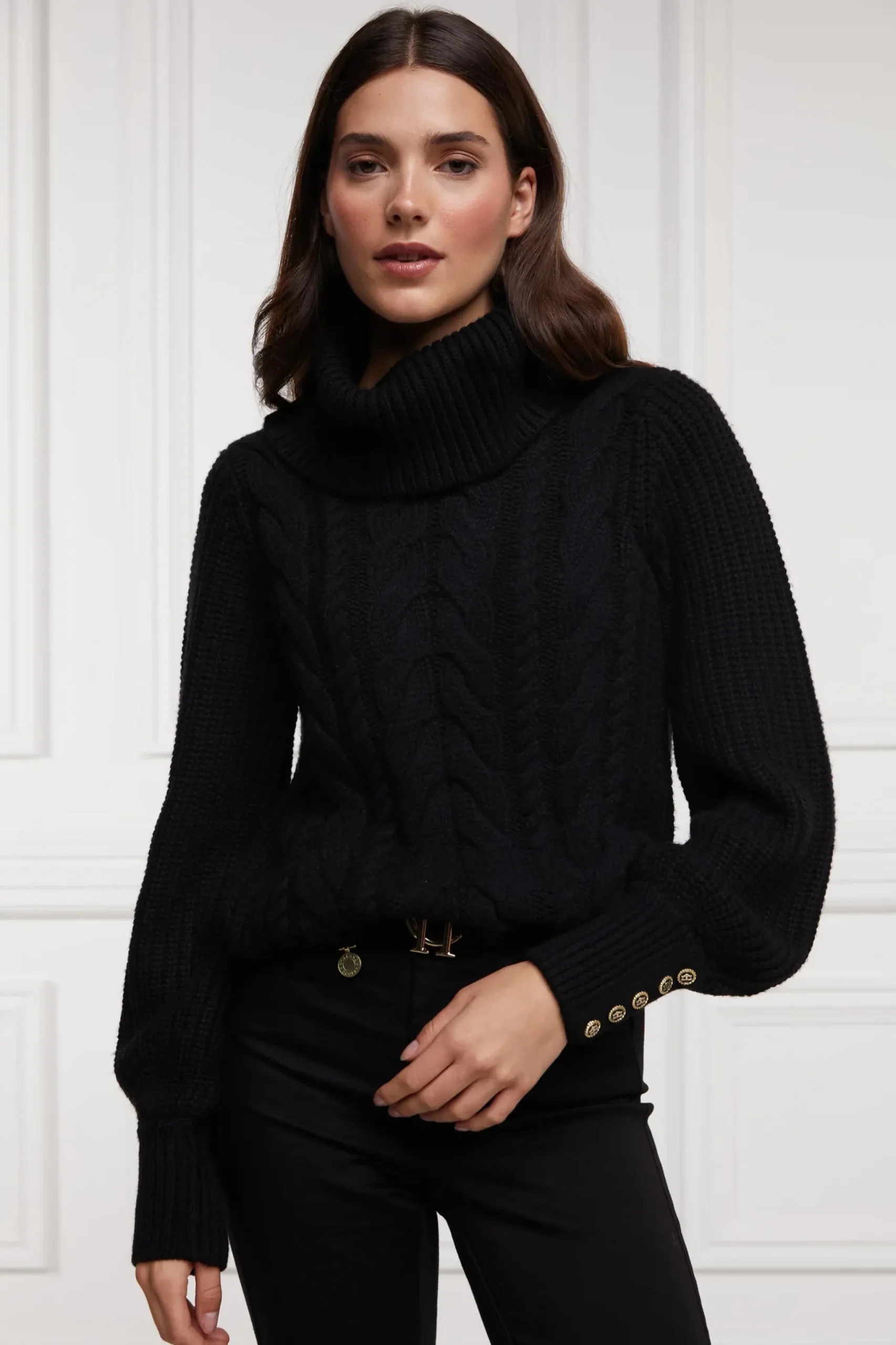 Holland Cooper Corded Roll Neck Knit Black New