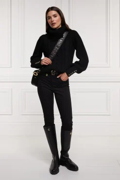 Holland Cooper Corded Roll Neck Knit Black New