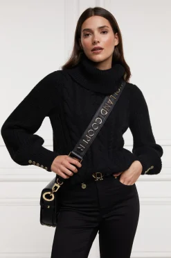 Holland Cooper Corded Roll Neck Knit Black New