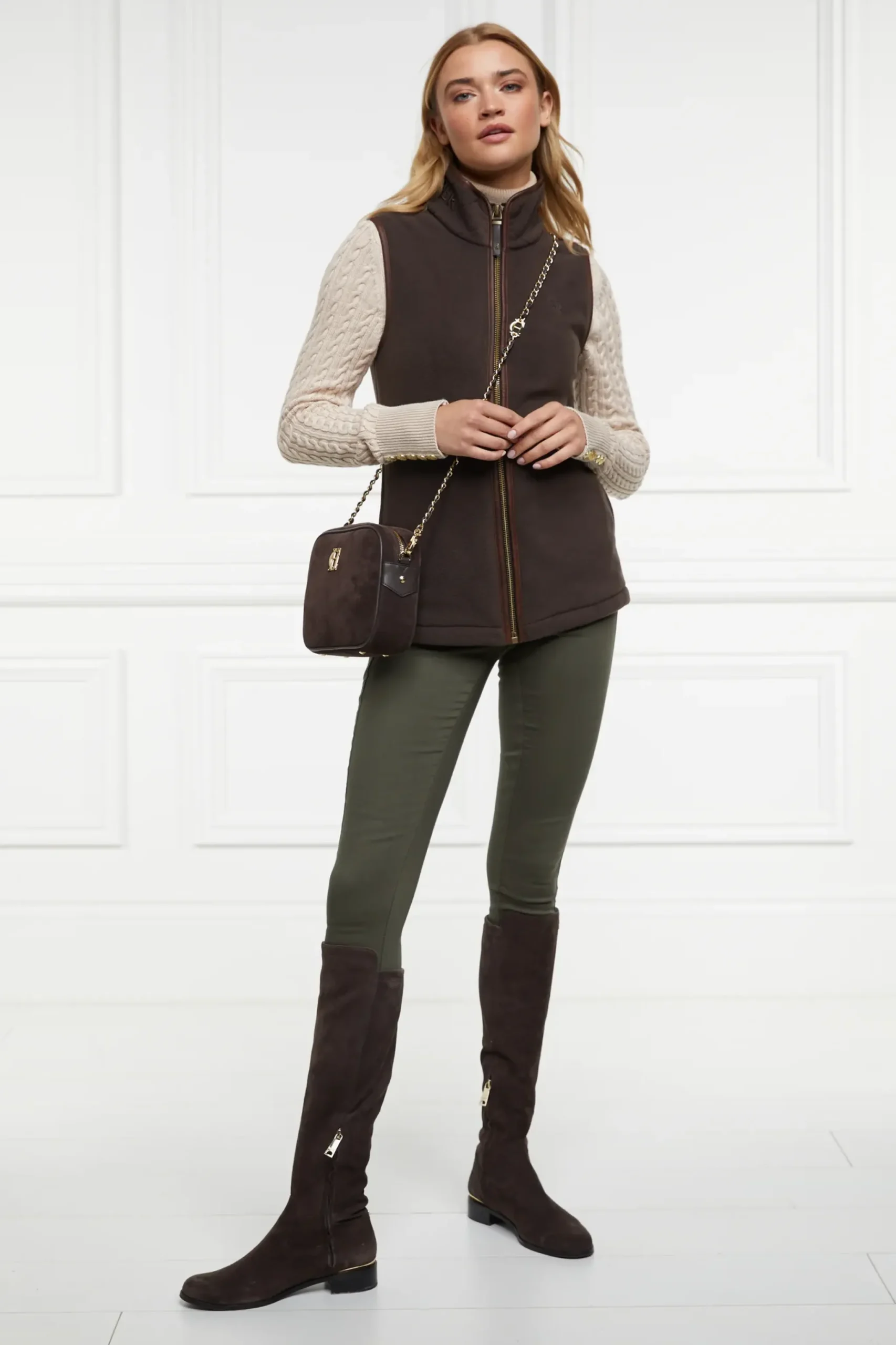 Holland Cooper Country Fleece Gilet Chocolate