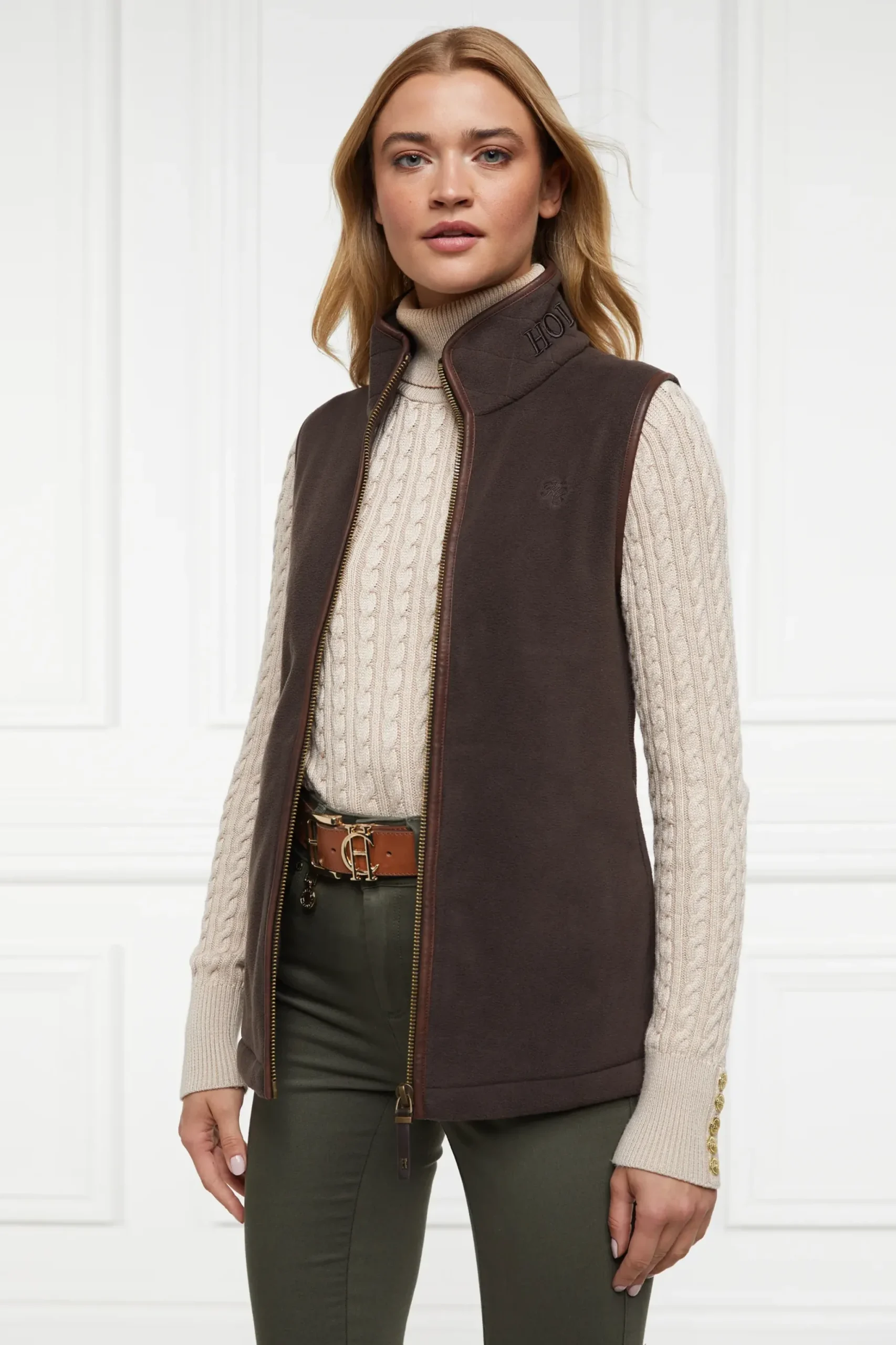 Holland Cooper Country Fleece Gilet Chocolate